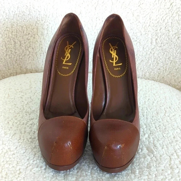 Yves Saint Laurent - 2 Tone Brown Leather Tribtoo Pumps - Picture 2 of 12